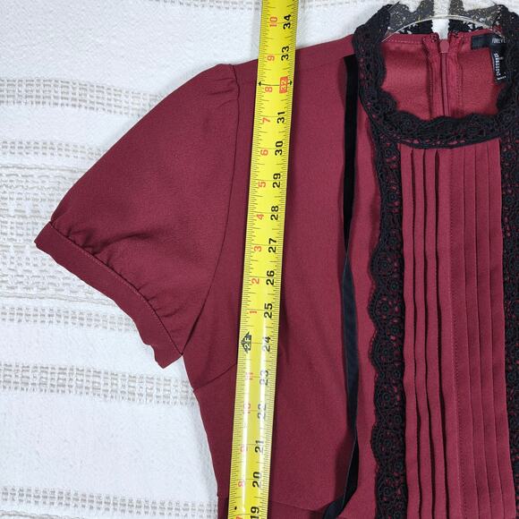 Forever 21 Maroon Lace Trim Pleated Front Mini Dress Women’s M - Picture 5 of 8